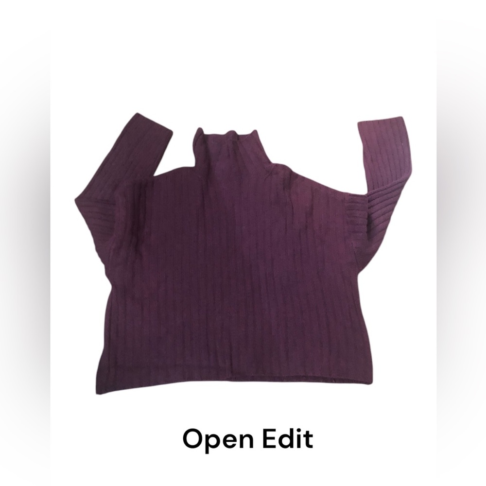 Open Edit Cotton Blend Rib Turtleneck Sweater In Burgundy Size XL
